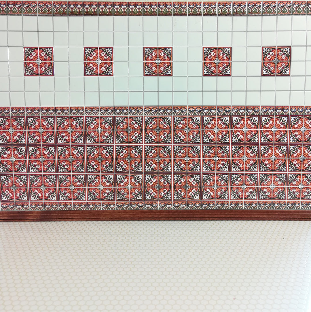 Dollhouse Miniature Wall Tiles Embossed White Maroon Green Rust 1:12 Scale World Model