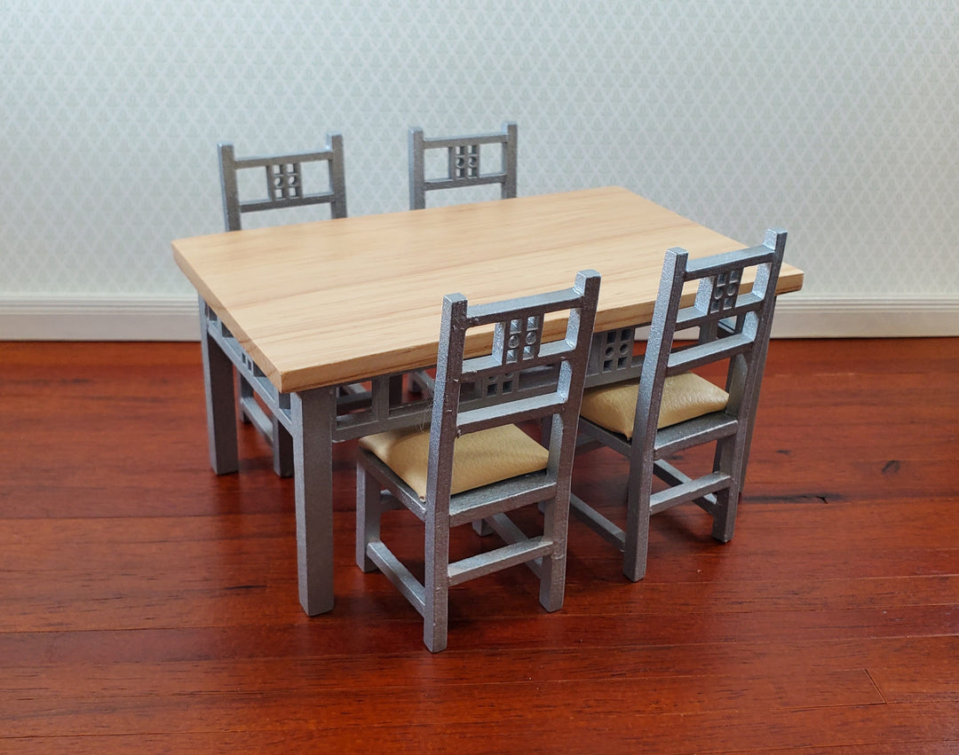 Dollhouse Dining Room Table and 4 Chairs Modern Style 1:12 Scale Miniature Furniture