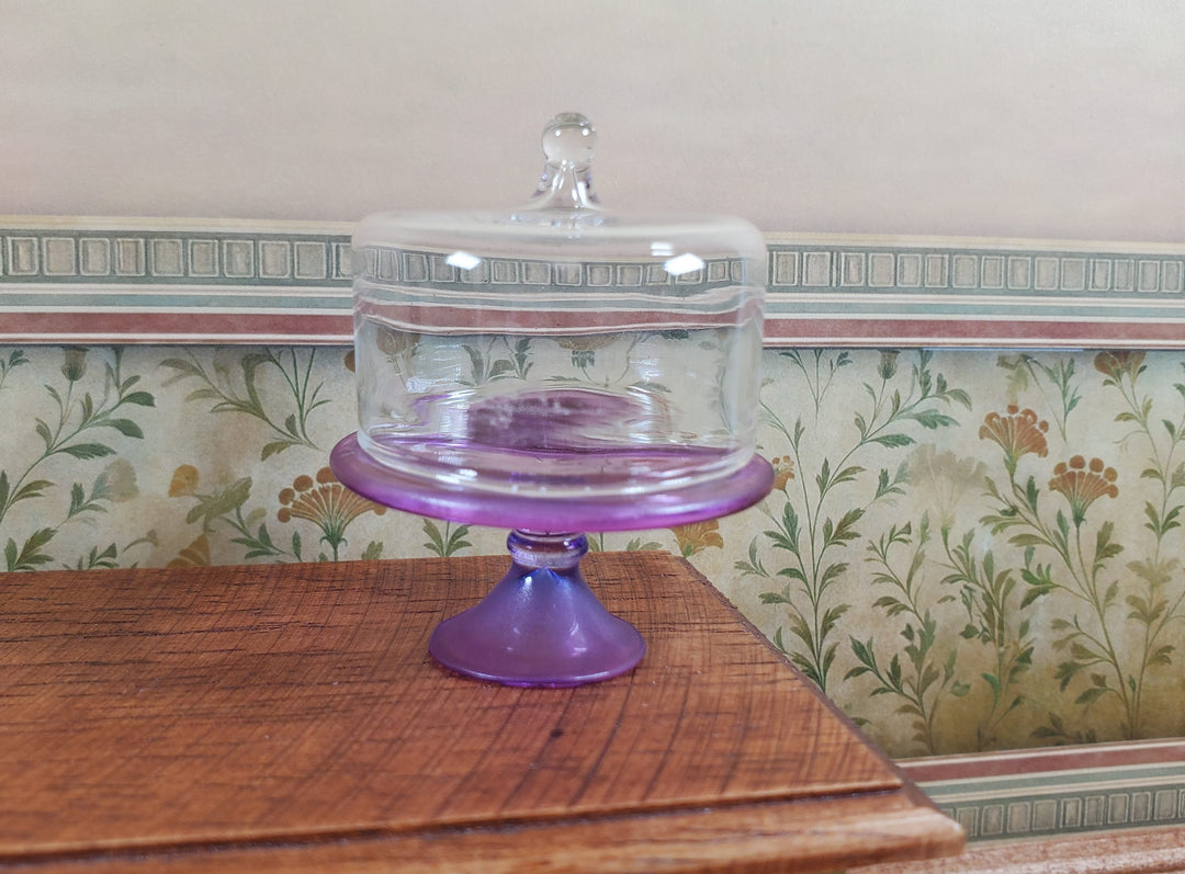 Dollhouse Large Glass Cake Stand with Cover Light Purple 1:12 Scale Miniature
