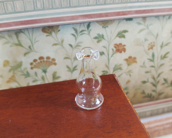 Dollhouse Clear Glass Pedestal Fluted Vase 1:12 Scale Miniature Flowers Decor