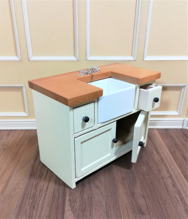 Dollhouse Miniature Kitchen Sink with Counter Top & Cabinet 1:12 Scale Cream