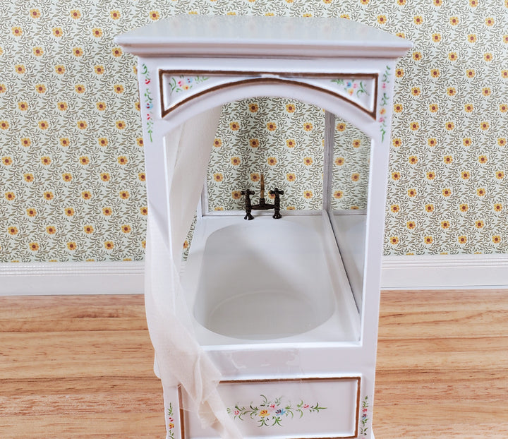 JBM Dollhouse Enclosed Bathtub White & Gold Victorian Style 1:12 Scale Miniature