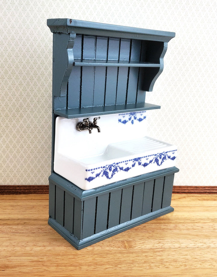 Dollhouse Reutter Sink Cabinet Blue & White 1:12 Scale Miniature Kitchen