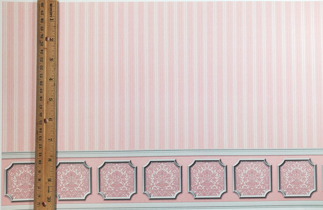 Dollhouse Wallpaper Pink White Striped Annabelle Wainscot 1:12 Scale Itsy Bitsy