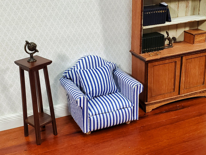 Dollhouse Modern Armchair Narrow Blue & White Stripes 1:12 Scale Chair Furniture