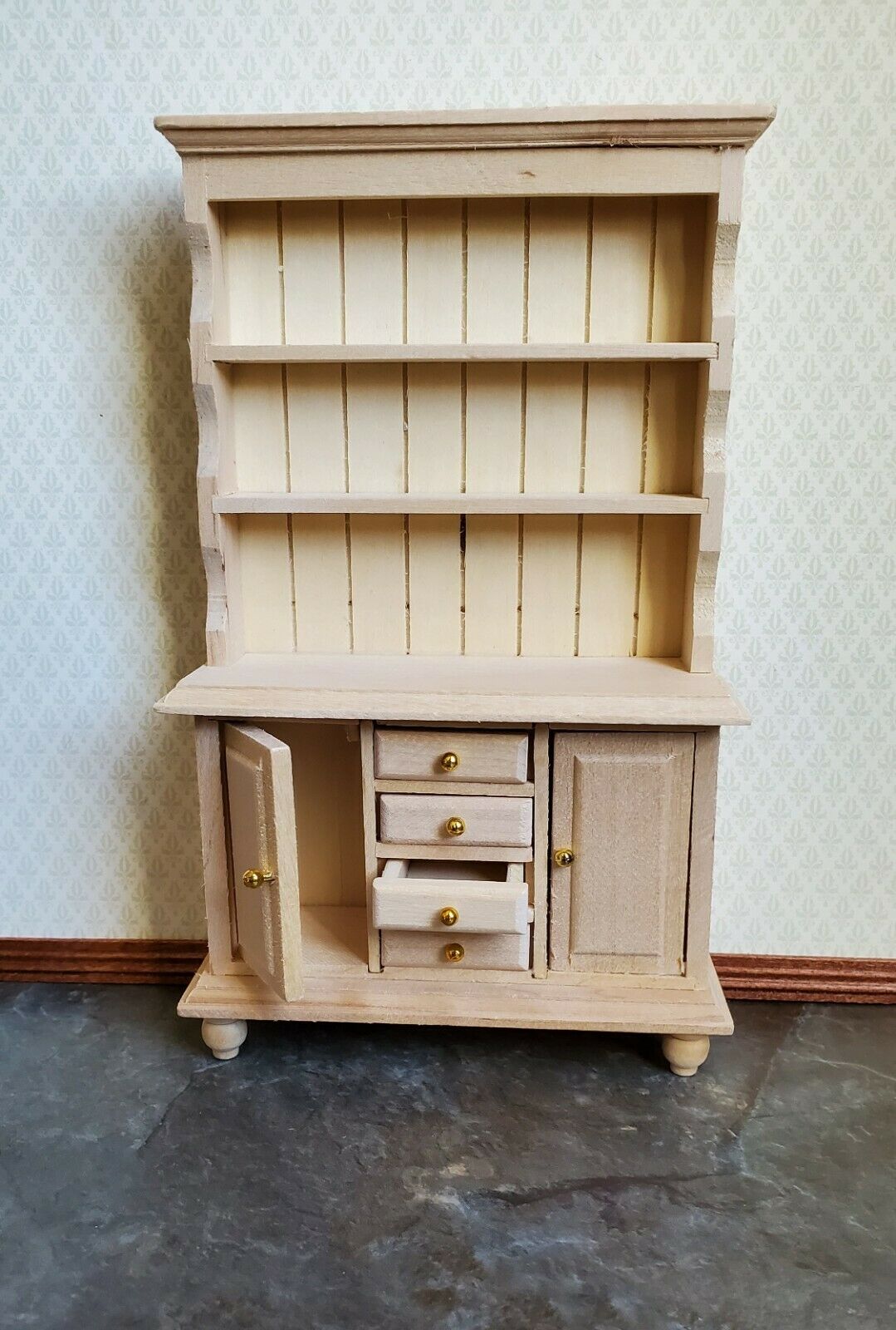 Dollhouse Miniature Welsh Cabinet Kitchen Hutch 1:12 Scale Wood Furniture