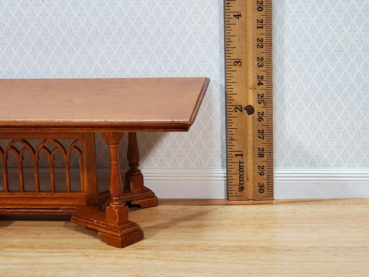 JBM Dollhouse Dining Table Gothic Tudor Style 1:12 Scale Miniature Furniture Walnut Finish