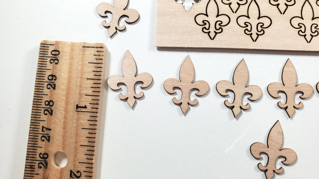 Fleur De Lis Wood Cut Outs Small Thin 48 Pieces Basswood Decoration 1/32 Thick - MiniatureCrush