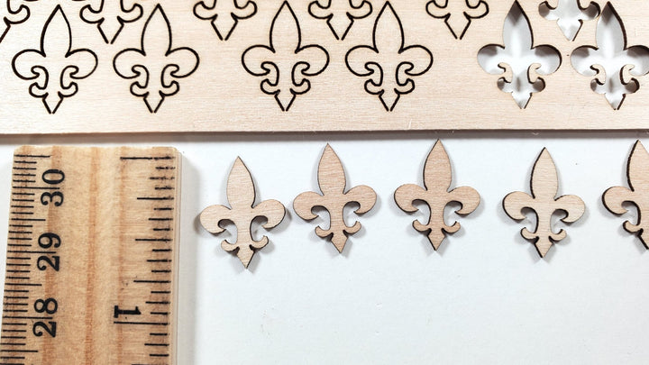 Fleur De Lis Wood Cut Outs Small Thin 48 Pieces Basswood Decoration 1/32 Thick - MiniatureCrush