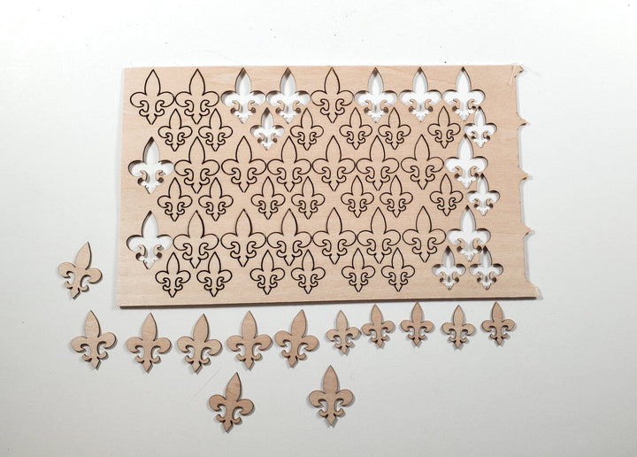 Fleur De Lis Wood Cut Outs Small Thin 48 Pieces Basswood Decoration 1/32 Thick - MiniatureCrush