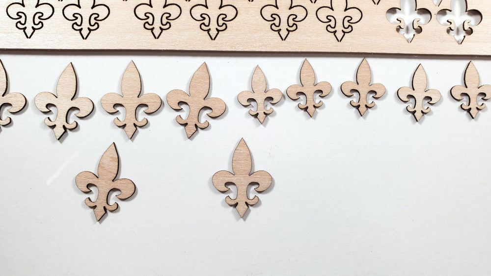 Fleur De Lis Wood Cut Outs Small Thin 48 Pieces Basswood Decoration 1/32 Thick - MiniatureCrush