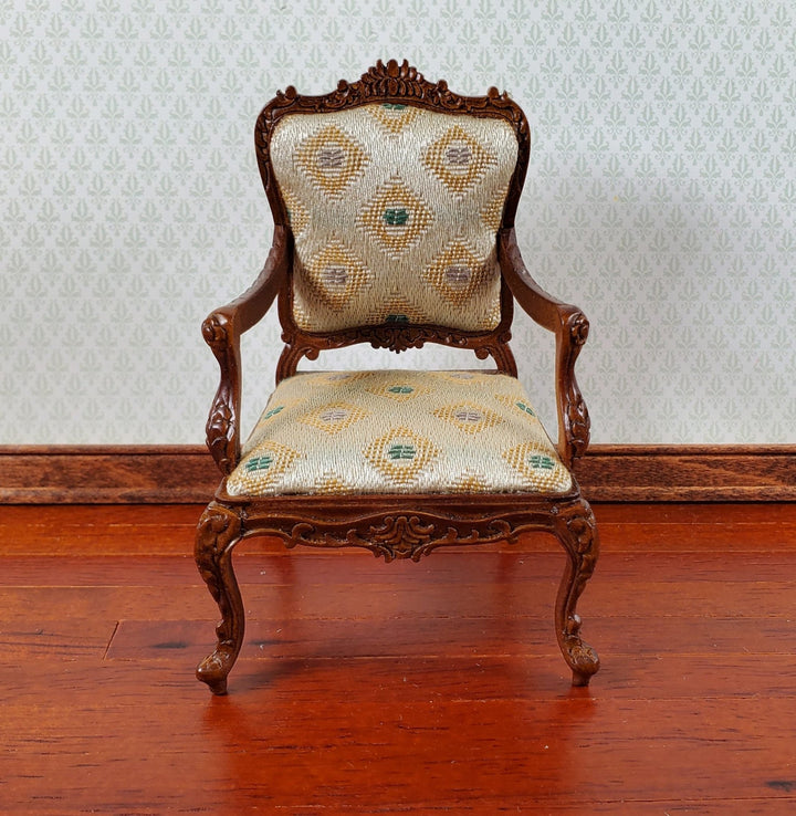 JBM Dollhouse Armchair Chair Rococo Style Walnut 1:12 Scale Miniature Furniture - Miniature Crush