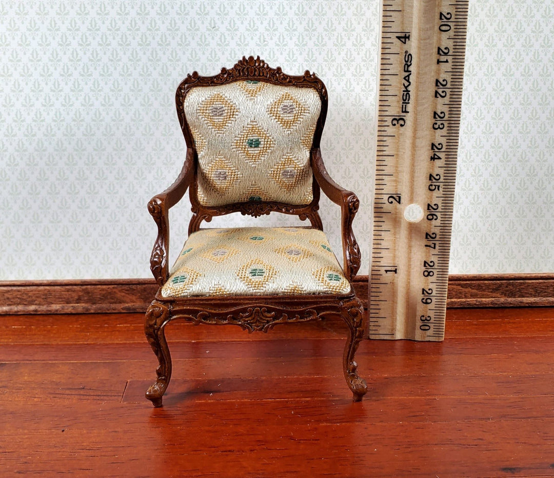 JBM Dollhouse Armchair Chair Rococo Style Walnut 1:12 Scale Miniature Furniture - Miniature Crush