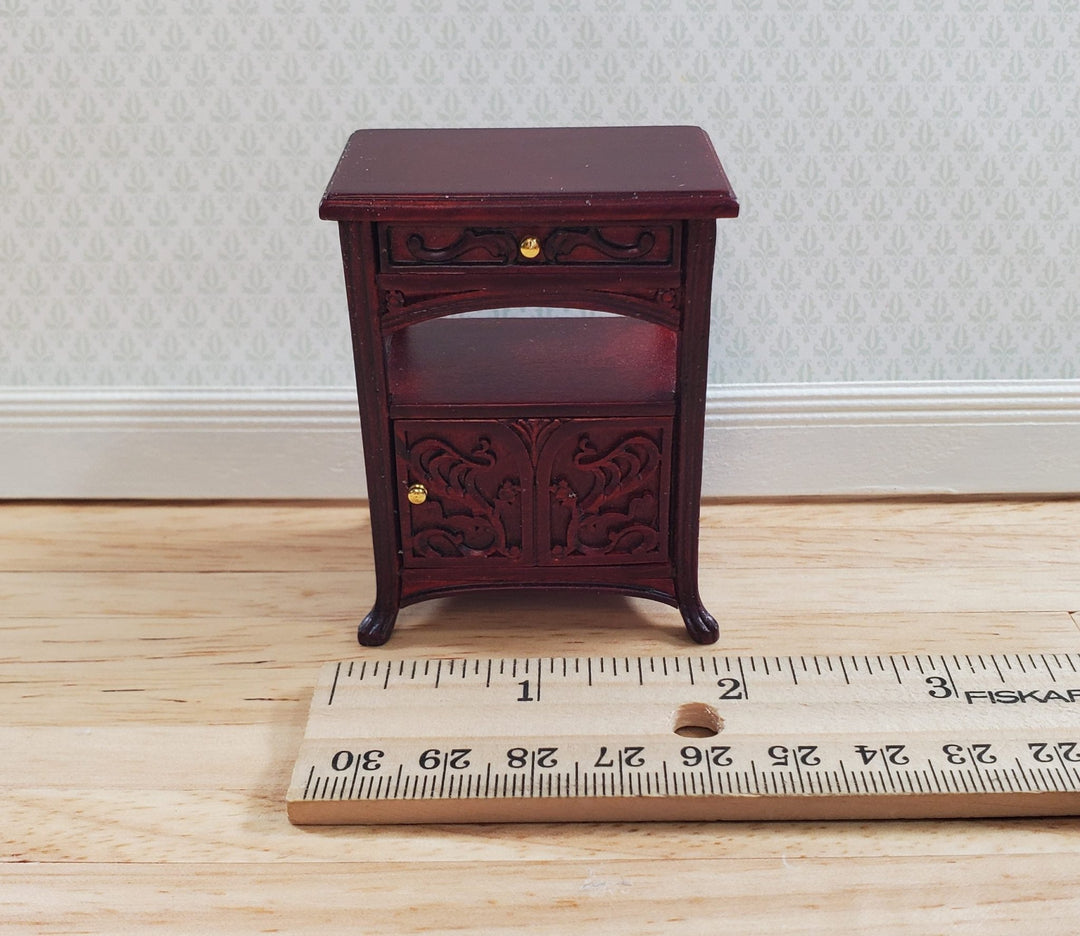 JBM Dollhouse Art Nouveau Side Table Nightstand 1:12 Scale Mahogany Finish - MiniatureCrush