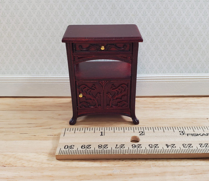 JBM Dollhouse Art Nouveau Side Table Nightstand 1:12 Scale Mahogany Finish - MiniatureCrush