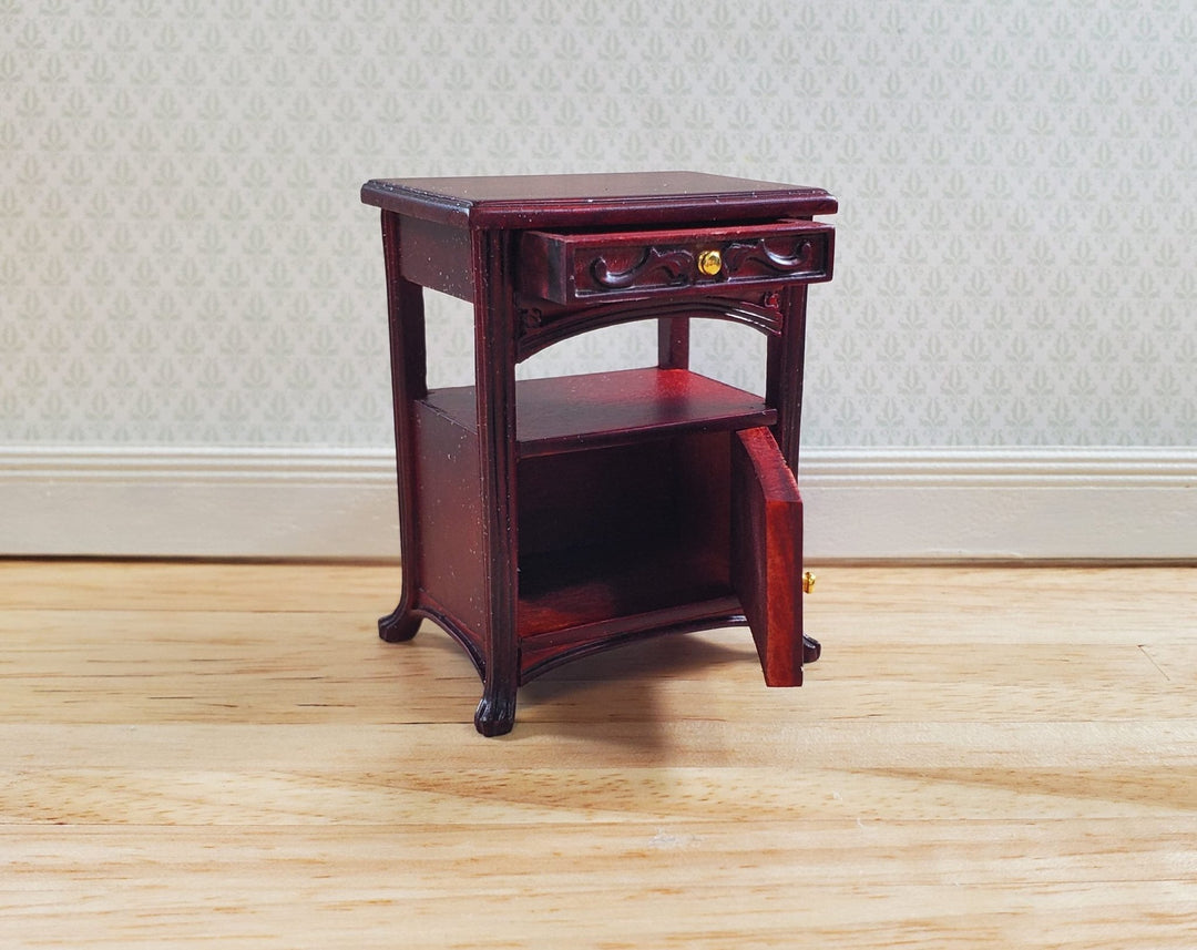 JBM Dollhouse Art Nouveau Side Table Nightstand 1:12 Scale Mahogany Finish - MiniatureCrush