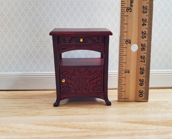 JBM Dollhouse Art Nouveau Side Table Nightstand 1:12 Scale Mahogany Finish - MiniatureCrush