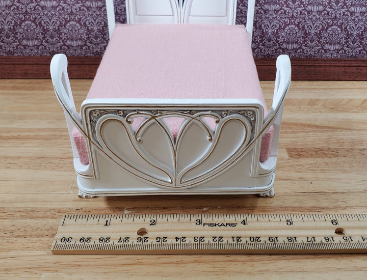 JBM Dollhouse Bed Art Nouveau Style Large 1:12 Miniature Furniture White & Gold - Miniature Crush