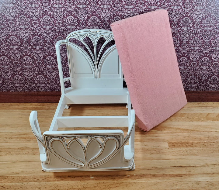 JBM Dollhouse Bed Art Nouveau Style Large 1:12 Miniature Furniture White & Gold - Miniature Crush