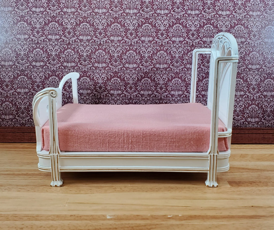 JBM Dollhouse Bed Art Nouveau Style Large 1:12 Miniature Furniture White & Gold - Miniature Crush