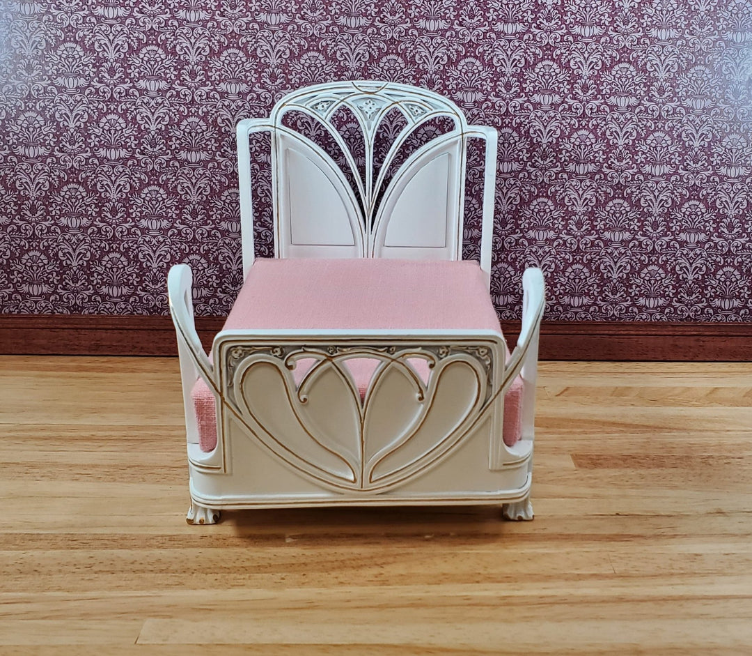 JBM Dollhouse Bed Art Nouveau Style Large 1:12 Miniature Furniture White & Gold - Miniature Crush