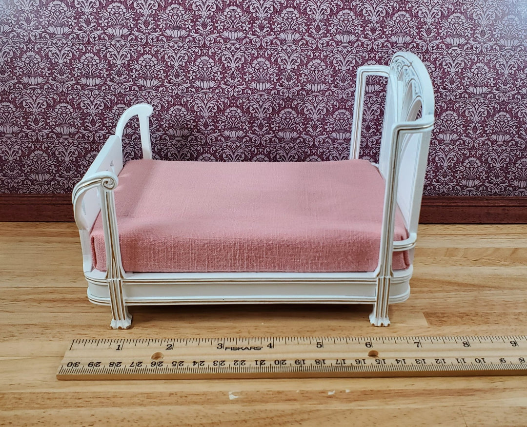 JBM Dollhouse Bed Art Nouveau Style Large 1:12 Miniature Furniture White & Gold - Miniature Crush