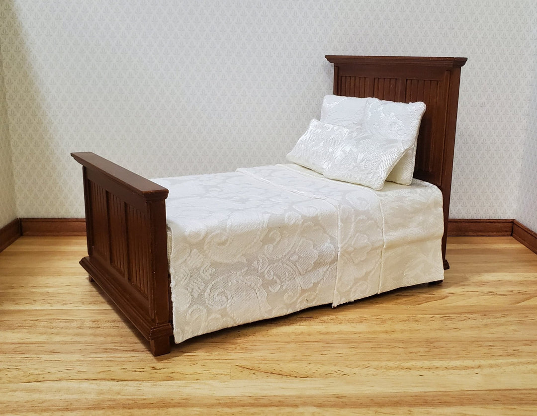 JBM Dollhouse Bed Farmhouse Country Style Walnut Finish 1:12 Miniature Furniture - MiniatureCrush