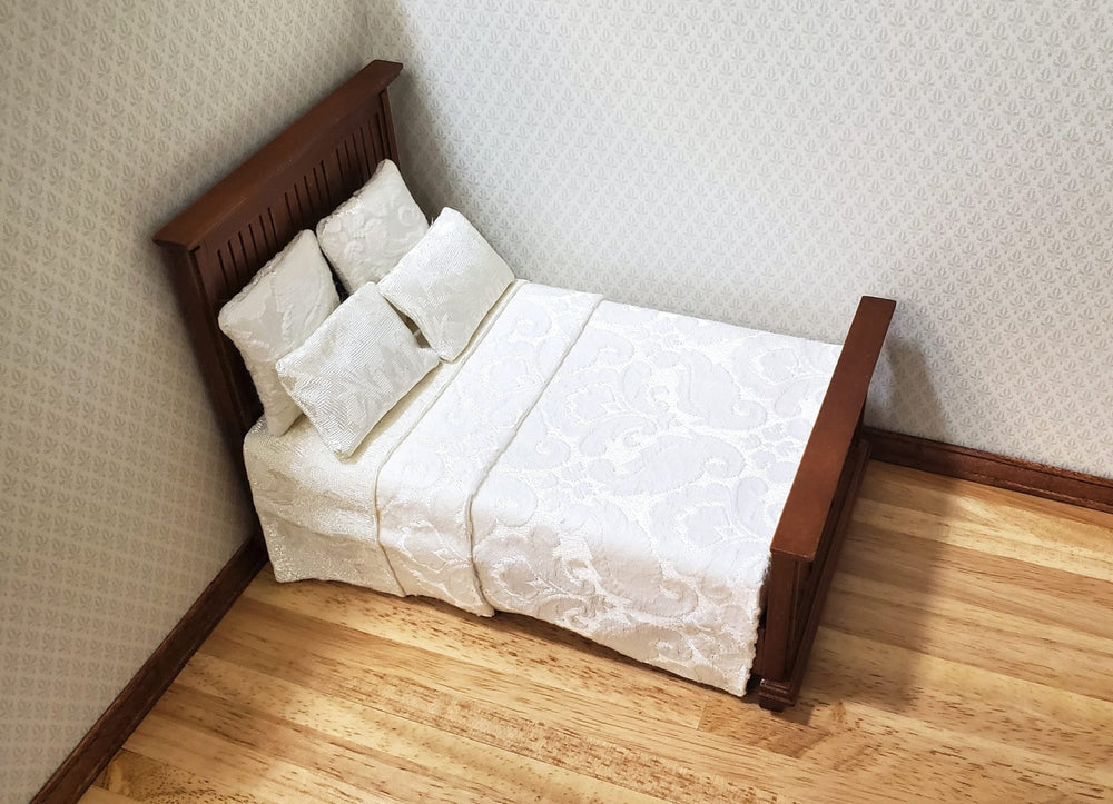 JBM Dollhouse Bed Farmhouse Country Style Walnut Finish 1:12 Miniature Furniture - MiniatureCrush