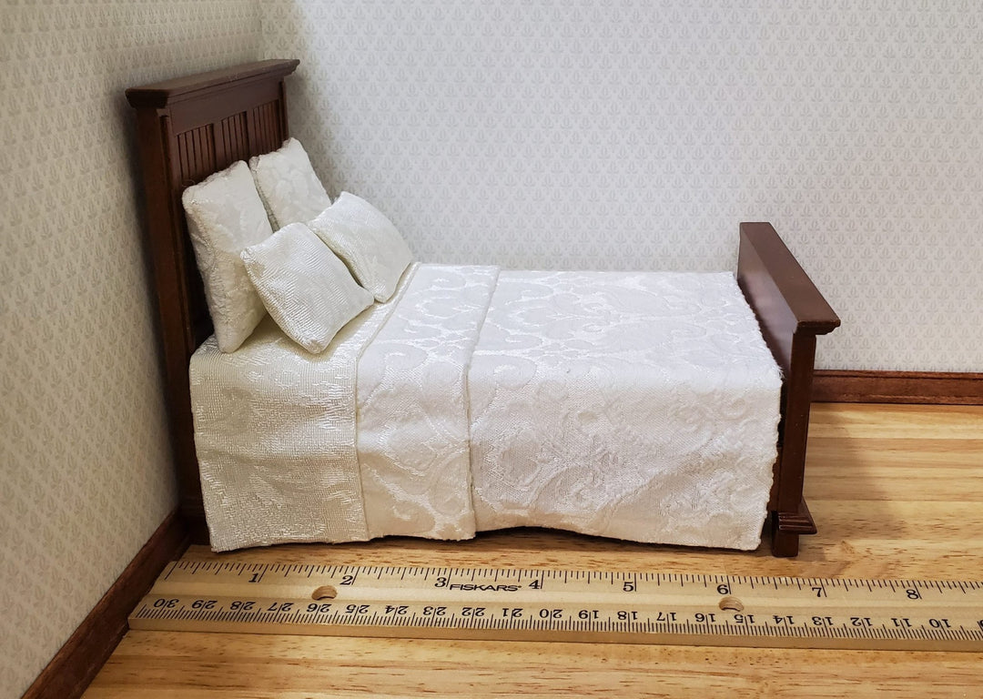 JBM Dollhouse Bed Farmhouse Country Style Walnut Finish 1:12 Miniature Furniture - MiniatureCrush