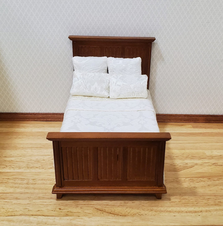 JBM Dollhouse Bed Farmhouse Country Style Walnut Finish 1:12 Miniature Furniture - MiniatureCrush