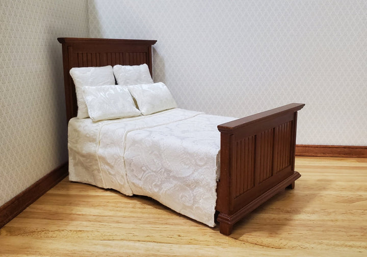 JBM Dollhouse Bed Farmhouse Country Style Walnut Finish 1:12 Miniature Furniture - MiniatureCrush
