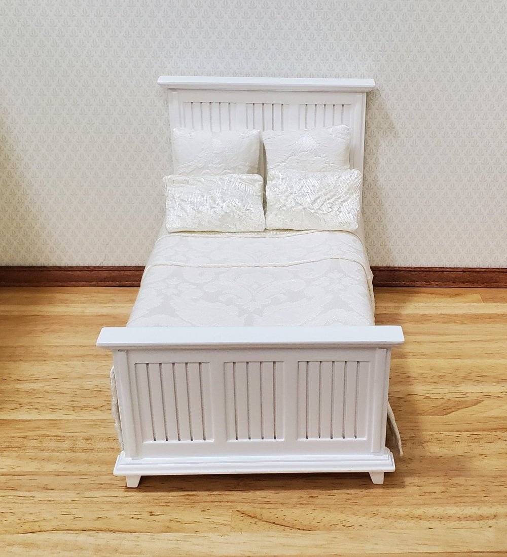 JBM Dollhouse Bed Farmhouse Country Style White 1:12 Miniature Furniture - MiniatureCrush