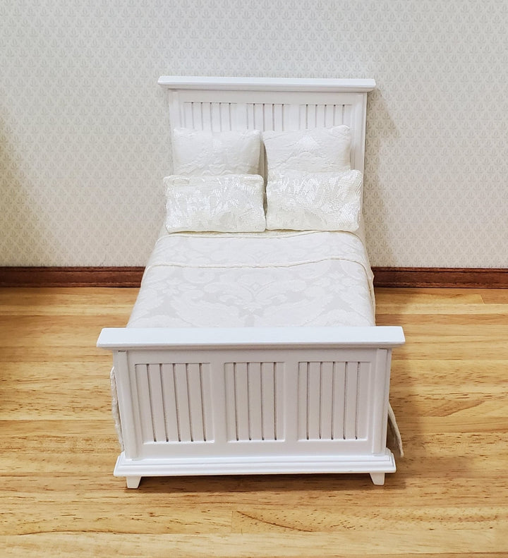 JBM Dollhouse Bed Farmhouse Country Style White 1:12 Miniature Furniture - MiniatureCrush