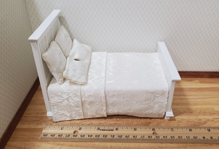 JBM Dollhouse Bed Farmhouse Country Style White 1:12 Miniature Furniture - MiniatureCrush
