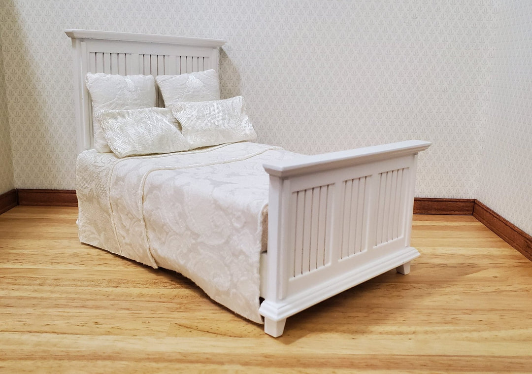 JBM Dollhouse Bed Farmhouse Country Style White 1:12 Miniature Furniture - MiniatureCrush