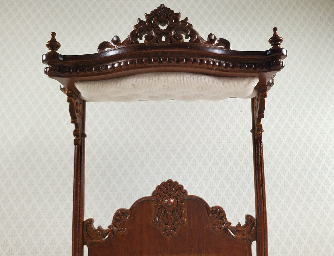 JBM Dollhouse Bed Large Victorian with Canopy 1:12 Scale Furniture Walnut Finish - MiniatureCrush