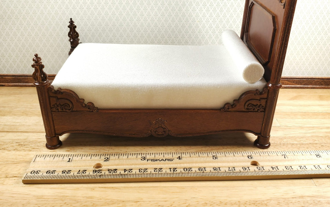 JBM Dollhouse Bed Large Victorian with Canopy 1:12 Scale Furniture Walnut Finish - MiniatureCrush