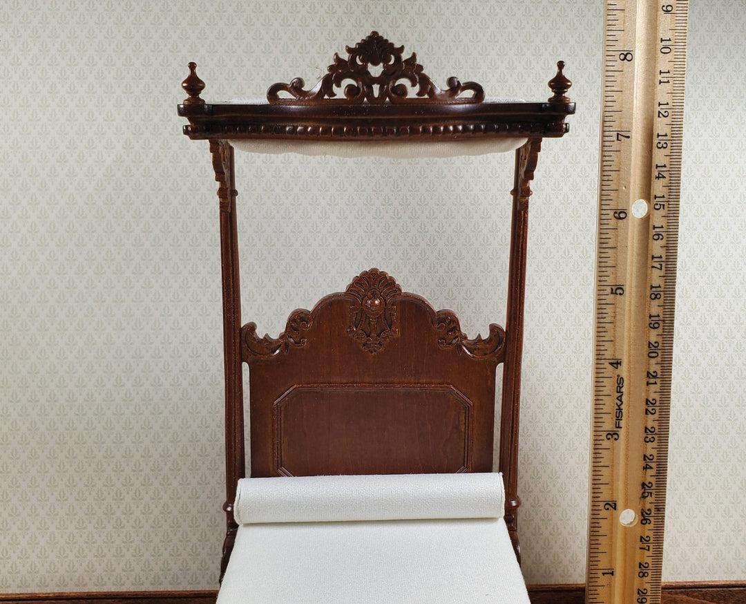 JBM Dollhouse Bed Large Victorian with Canopy 1:12 Scale Furniture Walnut Finish - MiniatureCrush