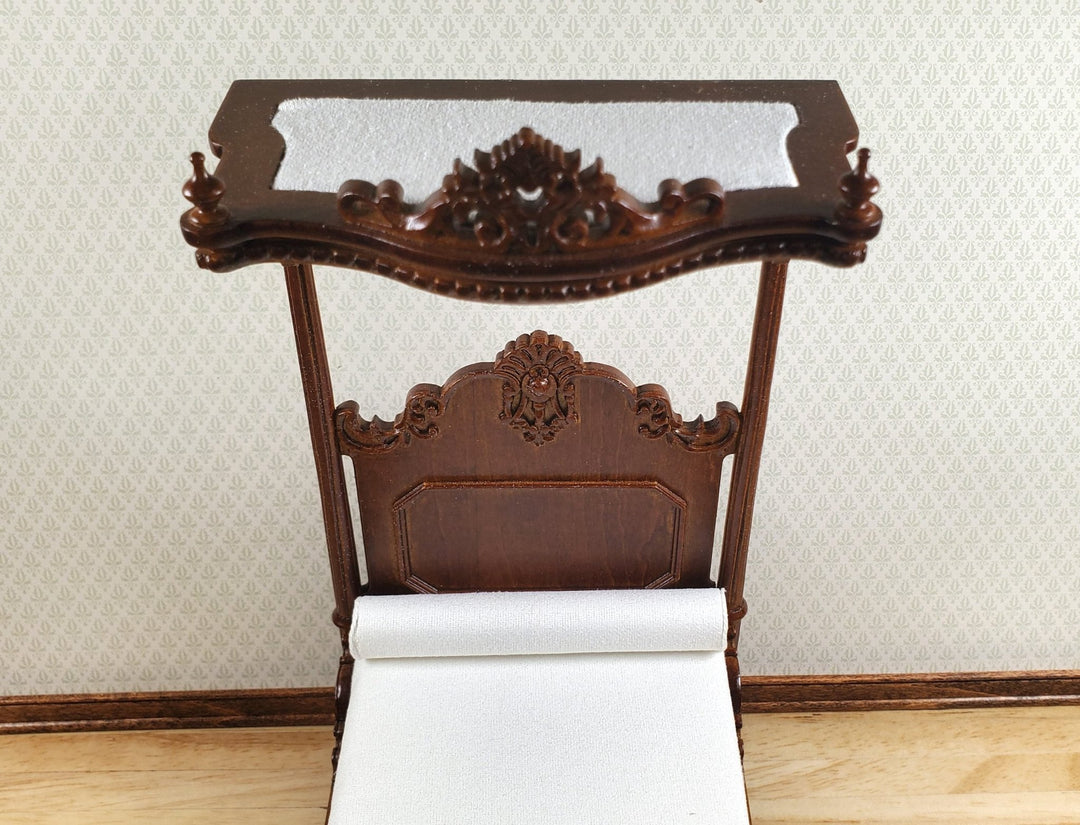 JBM Dollhouse Bed Large Victorian with Canopy 1:12 Scale Furniture Walnut Finish - MiniatureCrush