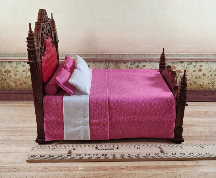 JBM Dollhouse Bed Victorian Gothic Style 1:12 Miniature Furniture Walnut Finish - Miniature Crush