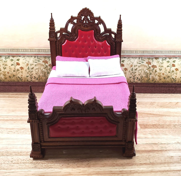 JBM Dollhouse Bed Victorian Gothic Style 1:12 Miniature Furniture Walnut Finish - Miniature Crush