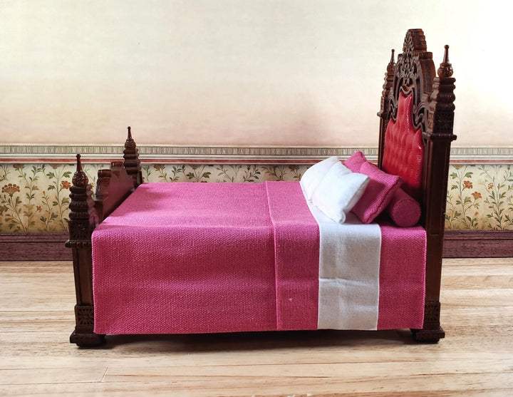 JBM Dollhouse Bed Victorian Gothic Style 1:12 Miniature Furniture Walnut Finish - Miniature Crush