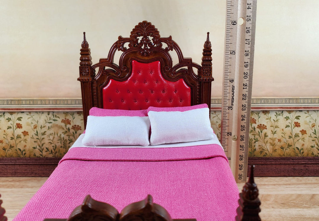 JBM Dollhouse Bed Victorian Gothic Style 1:12 Miniature Furniture Walnut Finish - Miniature Crush