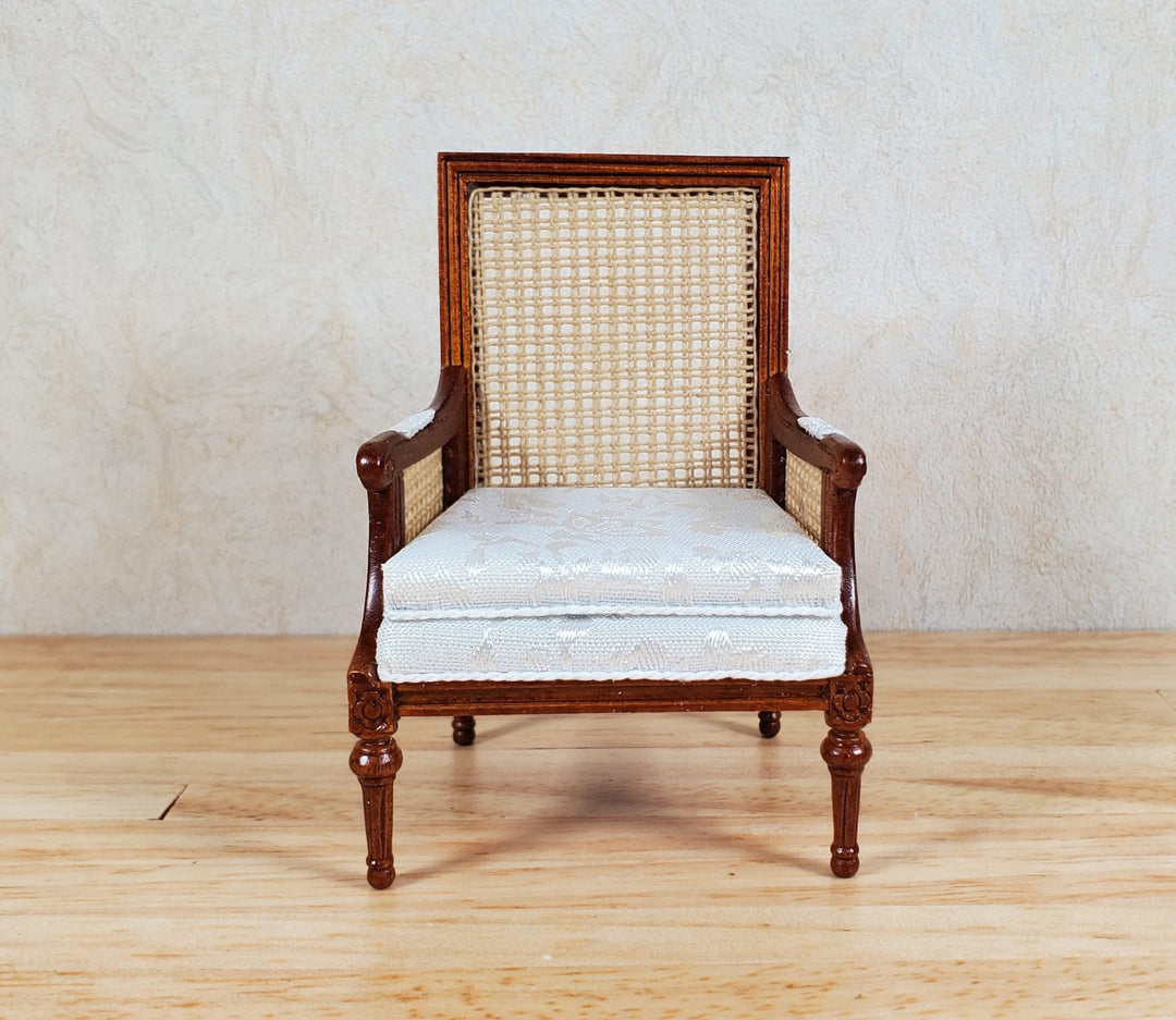 JBM Dollhouse Cane Back Armchair Chair Walnut 1:12 Scale Miniature Furniture - MiniatureCrush