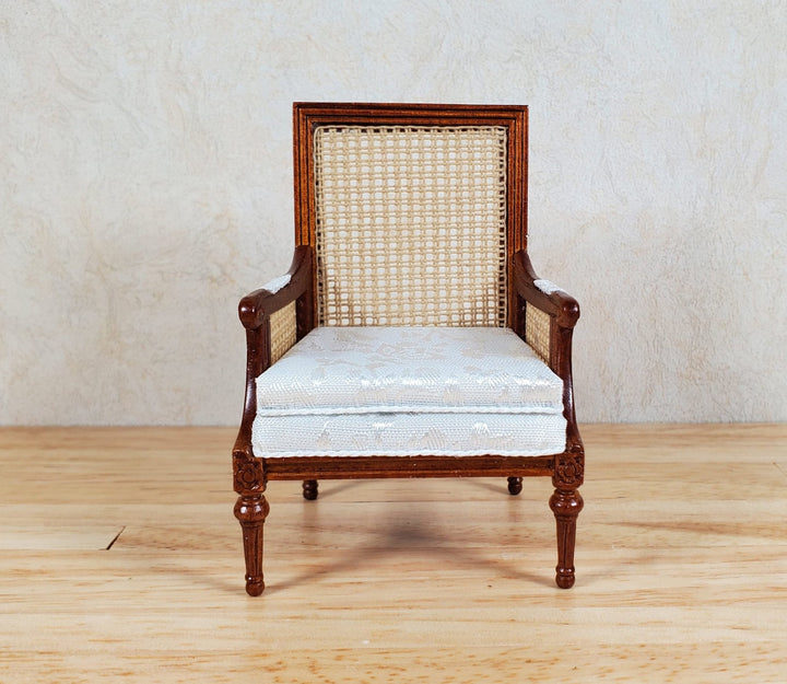 JBM Dollhouse Cane Back Armchair Chair Walnut 1:12 Scale Miniature Furniture - MiniatureCrush