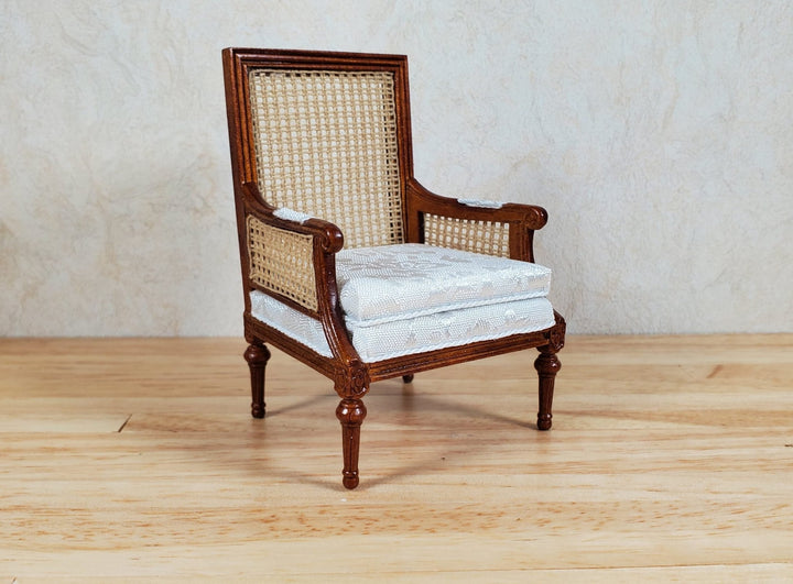 JBM Dollhouse Cane Back Armchair Chair Walnut 1:12 Scale Miniature Furniture - MiniatureCrush