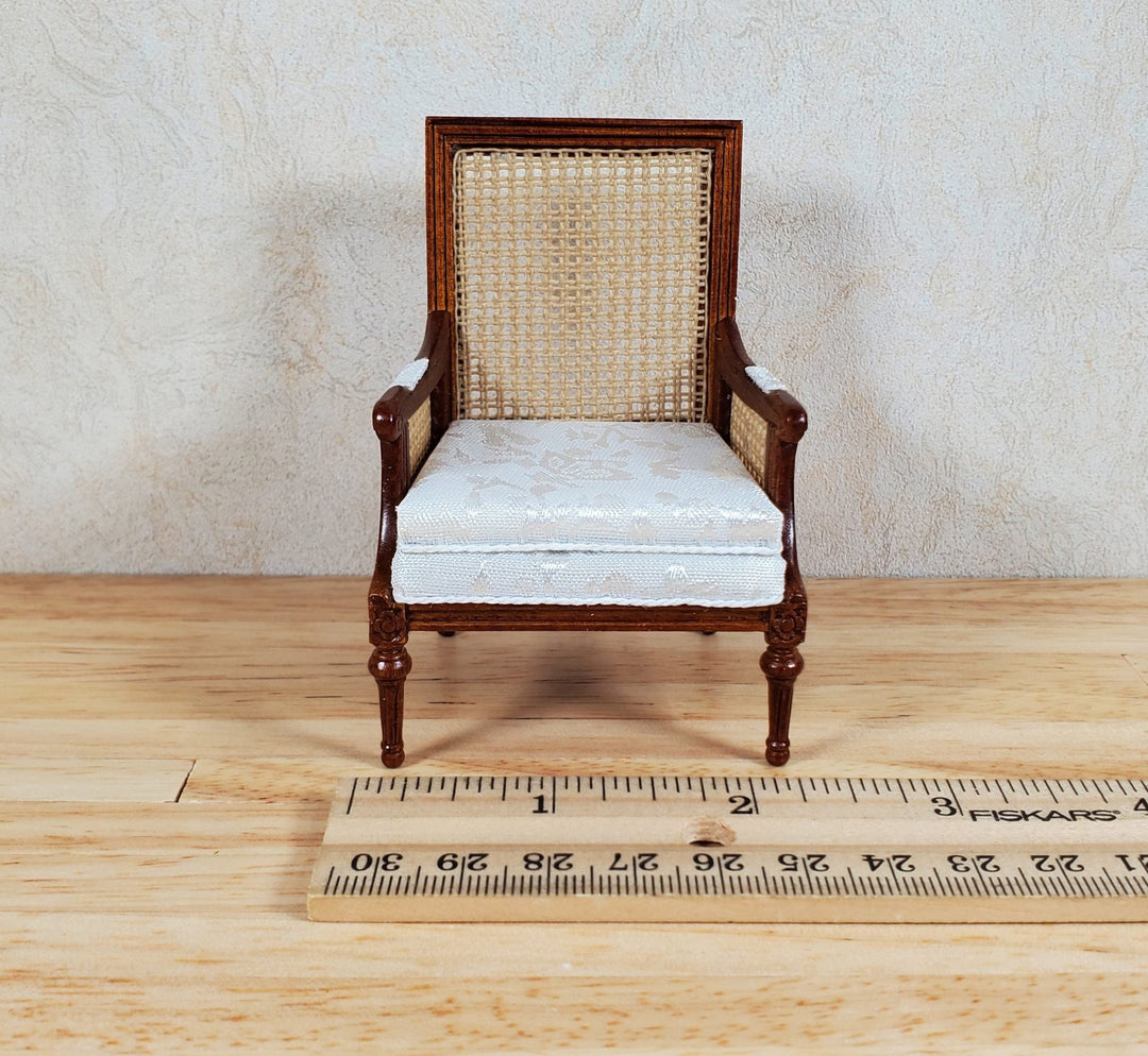 JBM Dollhouse Cane Back Armchair Chair Walnut 1:12 Scale Miniature Furniture - MiniatureCrush