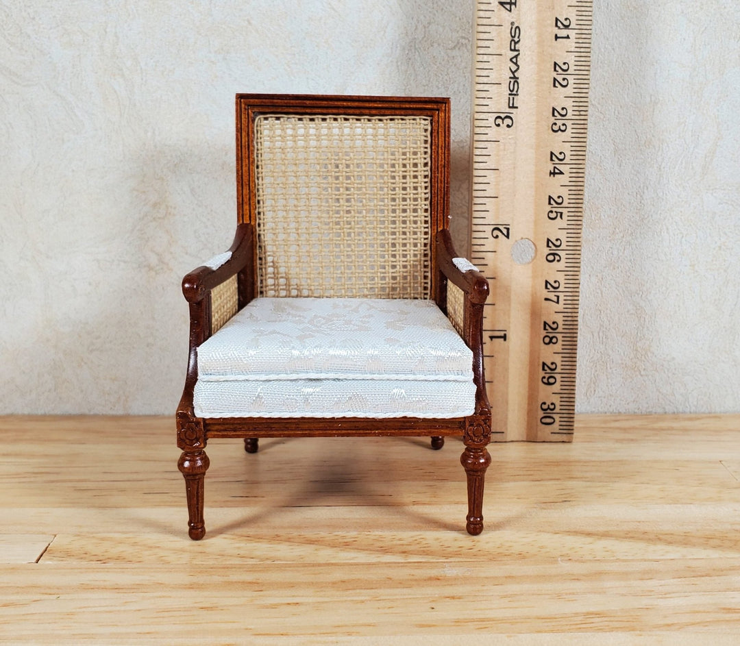 JBM Dollhouse Cane Back Armchair Chair Walnut 1:12 Scale Miniature Furniture - MiniatureCrush