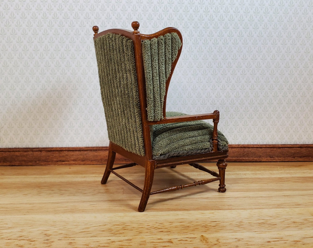 JBM Dollhouse Chair Armchair Forest Green & Walnut 1:12 Scale Furniture - MiniatureCrush