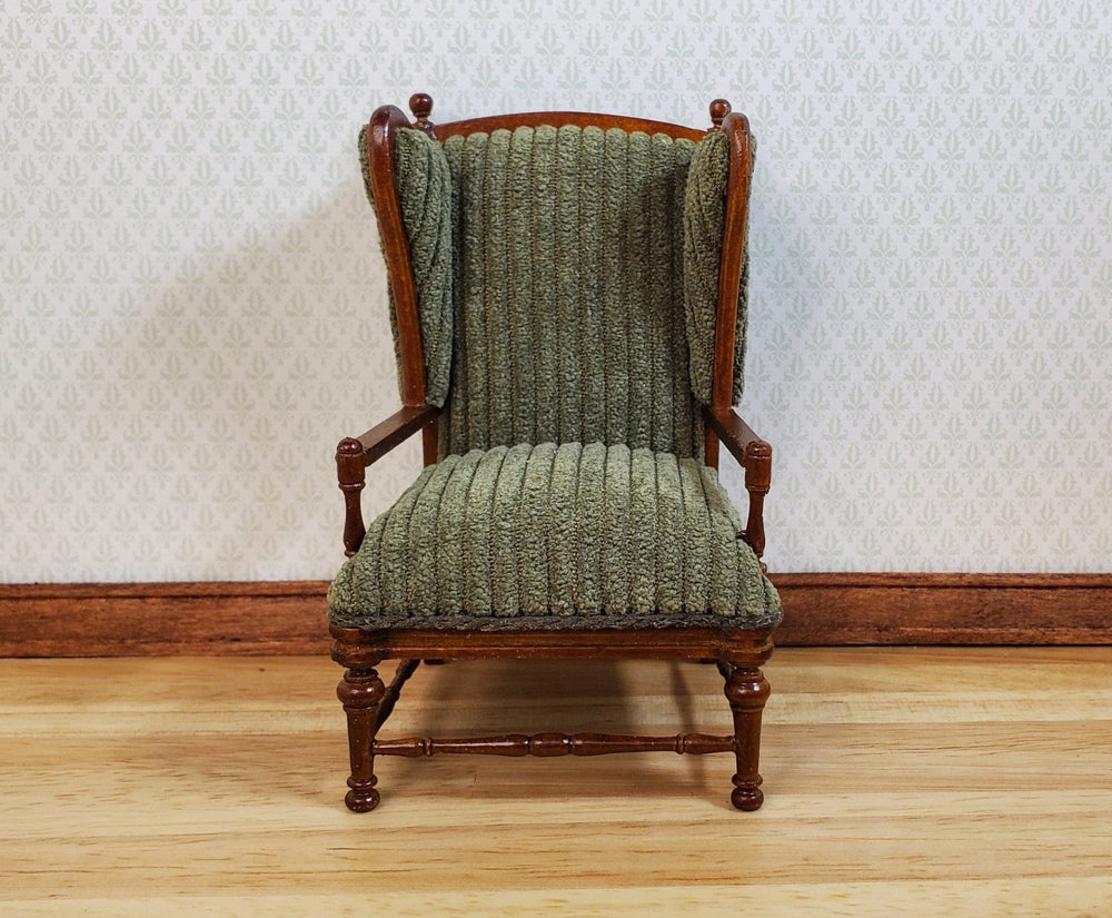 JBM Dollhouse Chair Armchair Forest Green & Walnut 1:12 Scale Furniture - MiniatureCrush